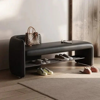 Leather Shoe Changing Stool with Iron Base – Stylish, Durable & Customizable-Benches