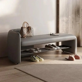 Leather Shoe Changing Stool with Iron Base – Stylish, Durable & Customizable-Benches