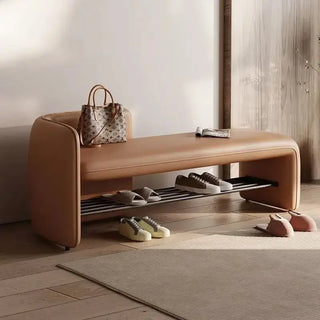 Leather Shoe Changing Stool with Iron Base – Stylish, Durable & Customizable-Benches