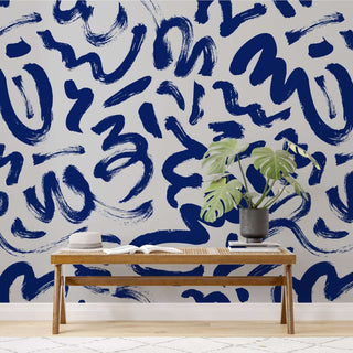 Let's Brush it Blue - Living Room Wallpaper Mural-Geometric Shapes Wallpaper
