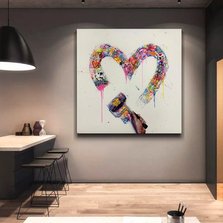 Love Heart Graffiti Canvas Wall Art-Wall Posters