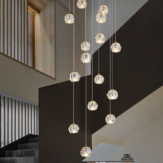 Luxury Crystal Globes Stair Chandelier – Elegant LED Pendant with Plated Finish-Staircase Chandeliers