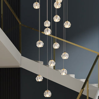 Luxury Crystal Globes Stair Chandelier – Elegant LED Pendant with Plated Finish-Staircase Chandeliers