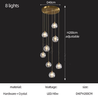 Luxury Crystal Globes Stair Chandelier – Elegant LED Pendant with Plated Finish-Staircase Chandeliers