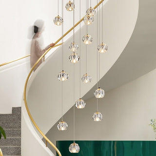 Luxury Crystal Globes Stair Chandelier – Elegant LED Pendant with Plated Finish-Staircase Chandeliers