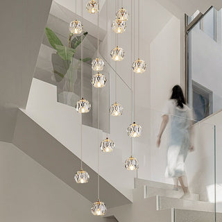 Luxury Crystal Globes Stair Chandelier – Elegant LED Pendant with Plated Finish-Staircase Chandeliers