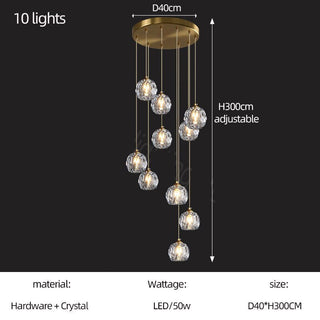 Luxury Crystal Globes Stair Chandelier – Elegant LED Pendant with Plated Finish-Staircase Chandeliers