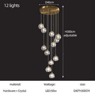 Luxury Crystal Globes Stair Chandelier – Elegant LED Pendant with Plated Finish-Staircase Chandeliers