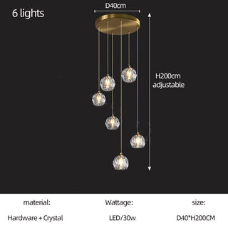 Luxury Crystal Globes Stair Chandelier – Elegant LED Pendant with Plated Finish-Staircase Chandeliers