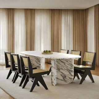 Luxury White Polished Finish Marble Dining Table Set-Dining Tables