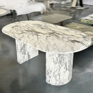Luxury White Polished Finish Marble Dining Table Set-Dining Tables