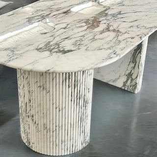Luxury White Polished Finish Marble Dining Table Set-Dining Tables