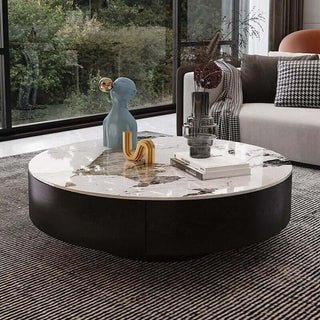 Marble Effect Solid Slab Round Coffee Table-Coffee Table