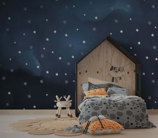 Midnight Blue Stars - Kids Room Wallpaper Mural-Kids Room Wallpaper
