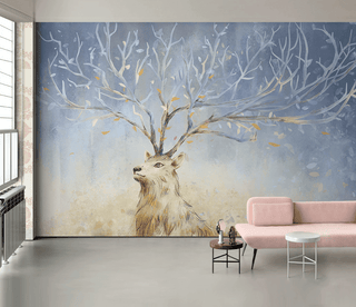 Midnight Reindeer Tree Trunks Wallpaper Mural-Trees Wallpaper