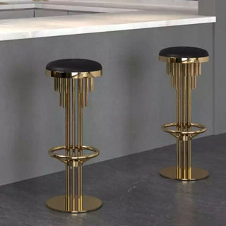 GraffitiWallArt-Minimalist Linear Bar Stools – Gold Stainless Steel Frame with Custom Fabric Seat