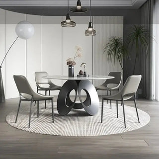 Minimalistic Metallic Rings Marble Top Dining Table-Dining Tables