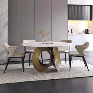 Minimalistic Metallic Rings Marble Top Dining Table-Dining Tables