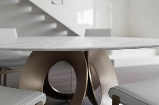 Minimalistic Metallic Rings Marble Top Dining Table