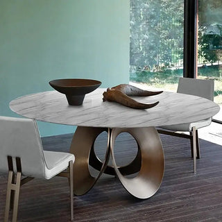 Minimalistic Metallic Rings Marble Top Dining Table-Dining Tables