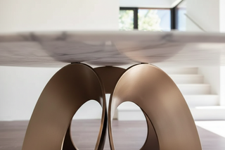Minimalistic Metallic Rings Marble Top Dining Table