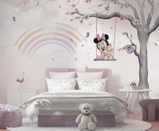 Minnie on Swing - Girls Nursery Wallpaper Mural-Kids Room Wallpaper