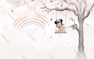 Minnie on Swing - Girls Nursery Wallpaper Mural-Kids Room Wallpaper