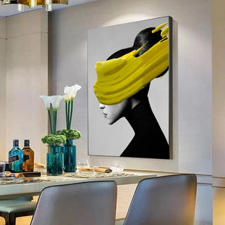 Modern Black Women With Yellow Hat Canvas Wall Art-Wall Posters