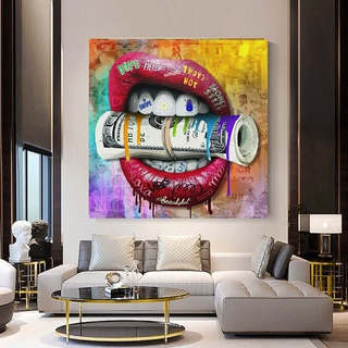 Money Lips Graffiti Canvas Wall Art-Wall Posters