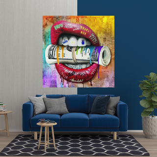 Money Lips Graffiti Canvas Wall Art-Wall Posters