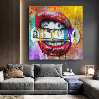 Money Lips Graffiti Canvas Wall Art-Wall Posters