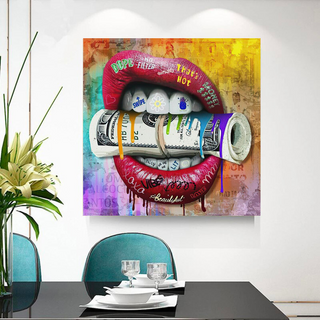 Money Lips Graffiti Canvas Wall Art-Wall Posters