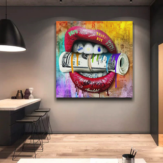 Money Lips Graffiti Canvas Wall Art-Wall Posters