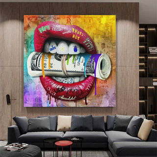 Money Lips Graffiti Canvas Wall Art-Wall Posters