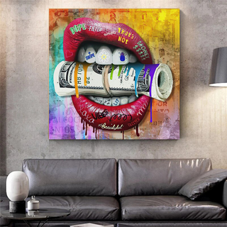 Money Lips Graffiti Canvas Wall Art-Wall Posters