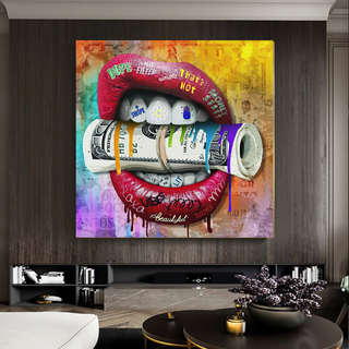 Money Lips Graffiti Canvas Wall Art-Wall Posters