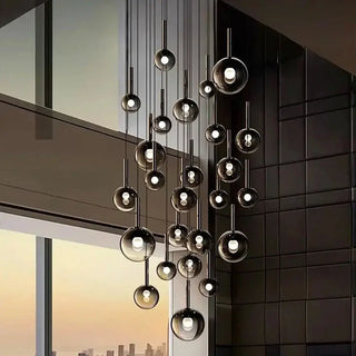 Moonlight Globes Glass Stone Pendant Chandelier – Modern Staircase Light Fixture-Staircase Chandeliers