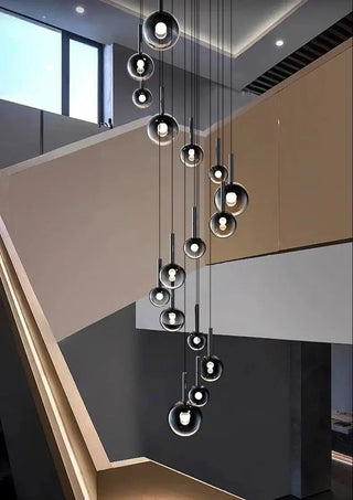 Moonlight Globes Glass Stone Pendant Chandelier – Modern Staircase Light Fixture-Staircase Chandeliers