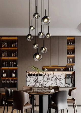 Moonlight Globes Glass Stone Pendant Chandelier – Modern Staircase Light Fixture-Staircase Chandeliers