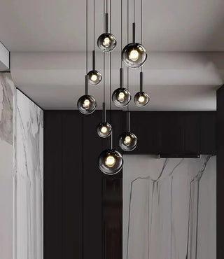 Moonlight Globes Glass Stone Pendant Chandelier – Modern Staircase Light Fixture-Staircase Chandeliers