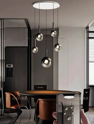 Moonlight Globes Glass Stone Pendant Chandelier – Modern Staircase Light Fixture-Staircase Chandeliers