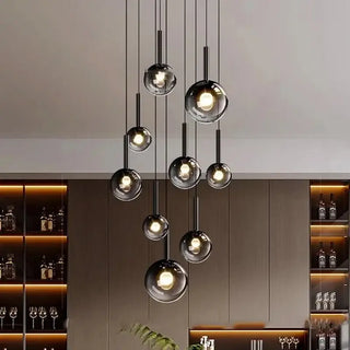 Moonlight Globes Glass Stone Pendant Chandelier – Modern Staircase Light Fixture-Staircase Chandeliers