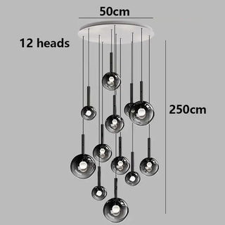 Moonlight Globes Glass Stone Pendant Chandelier – Modern Staircase Light Fixture-Staircase Chandeliers