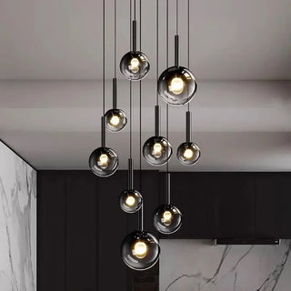 Moonlight Globes Glass Stone Pendant Chandelier – Modern Staircase Light Fixture-Staircase Chandeliers