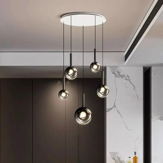 Moonlight Globes Glass Stone Pendant Chandelier – Modern Staircase Light Fixture-Staircase Chandeliers