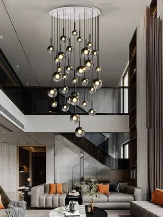 Moonlight Globes Glass Stone Pendant Chandelier – Modern Staircase Light Fixture-Staircase Chandeliers