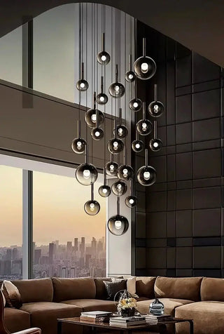 Moonlight Globes Glass Stone Pendant Chandelier – Modern Staircase Light Fixture-Staircase Chandeliers