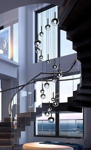 Moonlight Globes Glass Stone Pendant Chandelier – Modern Staircase Light Fixture-Staircase Chandeliers