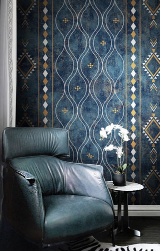 Morrocon Blue Abstract Wallpaper Mural-Geometric Shapes Wallpaper
