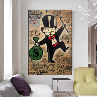 Mr Monopoly Canvas Wall Art - Money Bags-Wall Posters